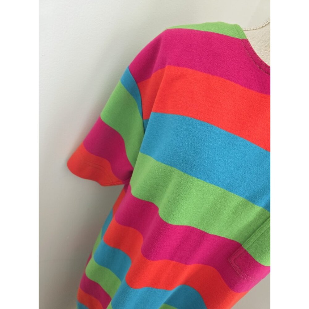 Sharon Young Rainbow Vintage Retro Striped Short Sleeves Maxi Midi Dress L Large - Picture 8 of 13